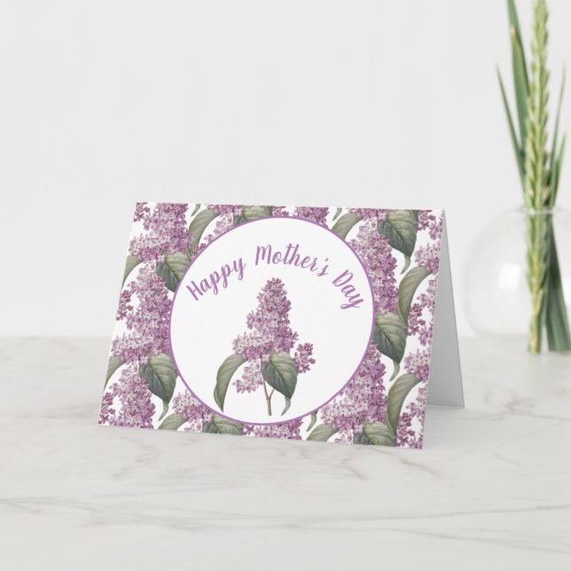 Cartão Lindas Flores de Lilases Festa do Dia das Mães (Frente)