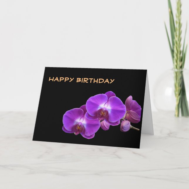 Cartão Lindas flores de orquídea roxa feliz aniversário (Frente)