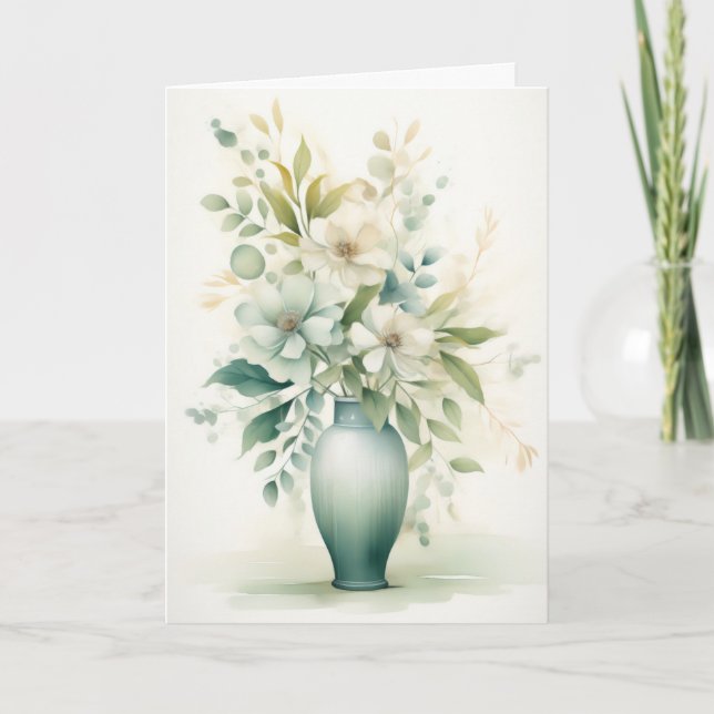 Cartão Lindas Flores em um Vase Olá Saudação (Frente)