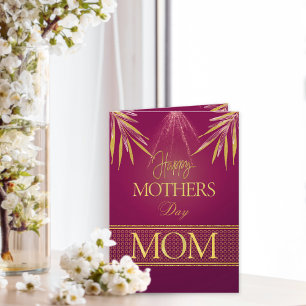 Cartão Lindas Palmas Rosa Dourado Dia das Mães Personaliz
