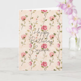 Cartão Lindas Rosas Cor-de-Rosa Creme Floral Aniversário
