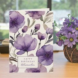 Cartão Lindas Violetas Pansies Nome Personalizado Anivers