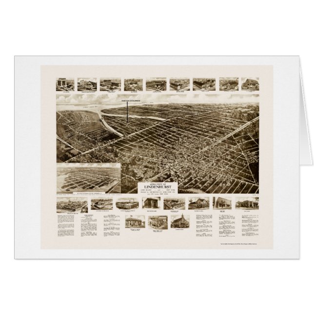 Cartão Lindenhurst, mapa panorâmico de NY - 1926 (Frente Horizontal)