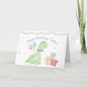 Cartão Lindo Aniversário Aquarela Dinossauro Dois Anos