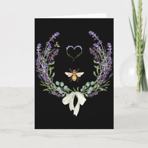 Cartão Lindo Arco de Abelha Flor de Lavanda Coração Botân