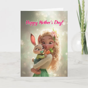 Cartão Lindo Bebê Coelho com Cenoura para o Dia Feliz da 