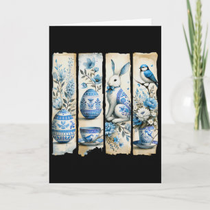 Cartão Lindo Blue Jay Easter Bunny Ovos Flores Páginas Ra