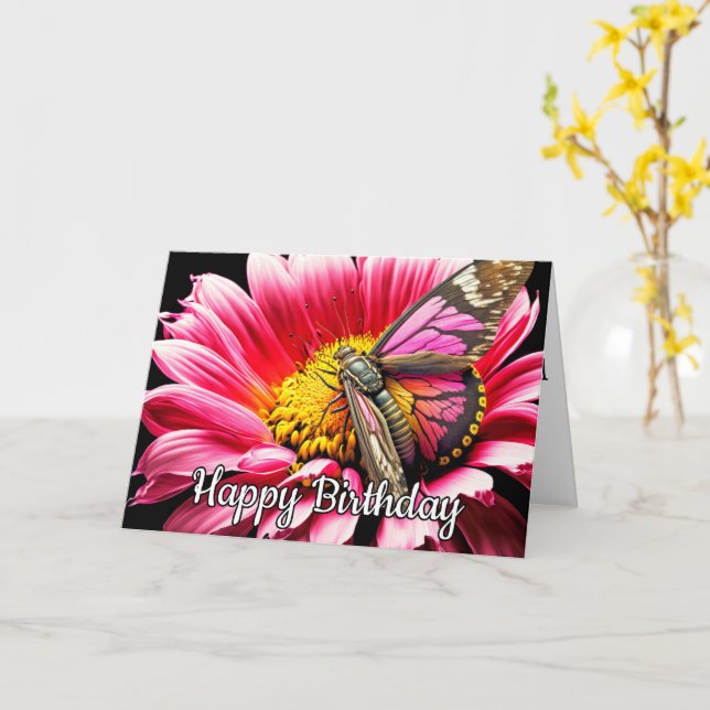 Cartão Lindo Bolo de Aniversário Borboleta Feliz (Flor Amarela)