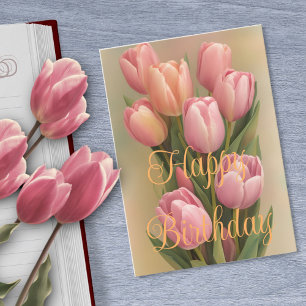 Cartão Lindo Buquê de Tulipas Rosa Flores de Inverno de A