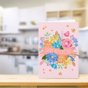 Cartão Lindo Buquê Floral de Flores Dia das Mães Saudação