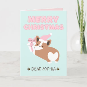 Cartão Lindo Cachorro em um Chapéu&Presente Feliz Natal P