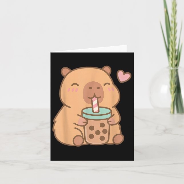 Cartão Lindo Capivara Kawaii Anime Bebendo Chá Bubble Lov (Frente)