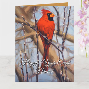 Cartão Lindo Cardinal Vermelho pousado em um galho