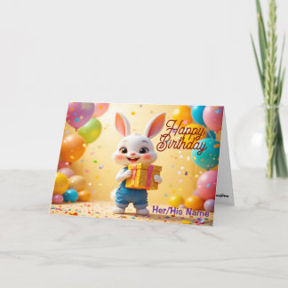 Cartão Lindo Coelho 3D Feliz Aniversário