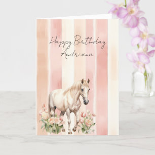 Cartão Lindo Creme Rosa Pêssego Cavalo Floral Aniversário