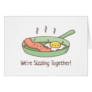 Cartão Lindo Crepitando Juntos, Bacon e Ovo Doodle