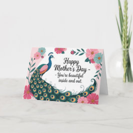 Cartão Lindo Dia das Mães Floral Pavão