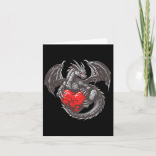 Cartão Lindo Dragão Com Roupa De Coração Vermelho Grande 