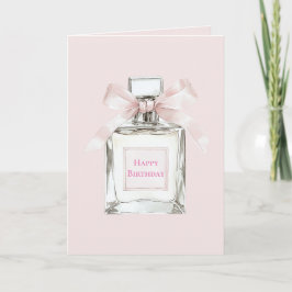 Cartão Lindo em Rosa Frasco de Perfume Laço Aniversário