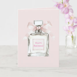 Cartão Lindo em Rosa Frasco de Perfume Laço Aniversário
