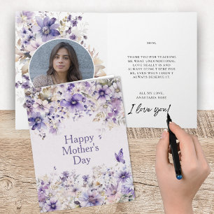 Cartão Lindo Enfeite Floral Roxo Dia das Mães