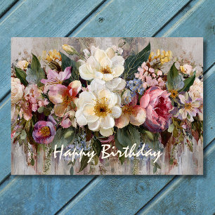 Cartão Lindo Floral de Flores Silvestres Boho de Aniversá