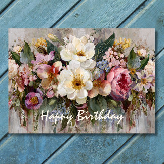 Cartão Lindo Floral de Flores Silvestres Boho de Aniversá