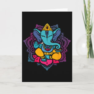 Cartão Lindo Ganesha no Mandala de Meditação do Lótus de