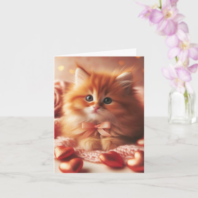 Cartão Lindo Gatinho de São Valentim (Orquídea)