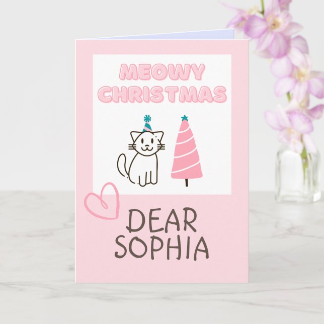 Cartão Lindo Gato em um Chapéu & Árvore Feliz Natal Paste (Orquídea)