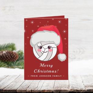 Cartão Lindo Kawaii Bola de Volei Chapéu de Papai Noel Xm