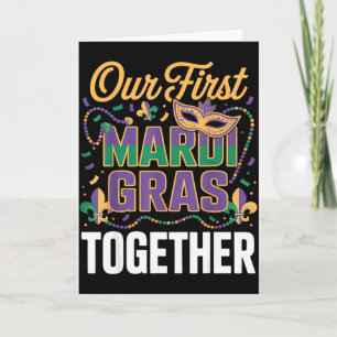 Cartão Lindo Nosso Primeiro Mardi Gras Juntos Casal Másca