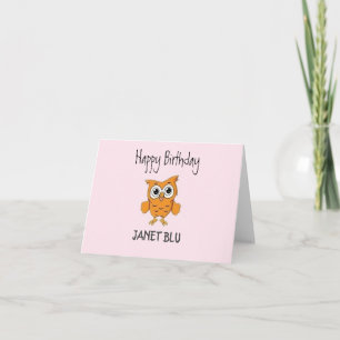 Cartão Lindo owl laranja feliz aniversário em rosa