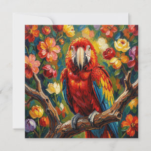 Cartão Lindo Papagaio Arara em Impasto Em Branco