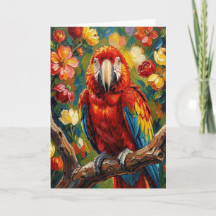 Cartão Lindo Papagaio Arara Impasto Em Branco