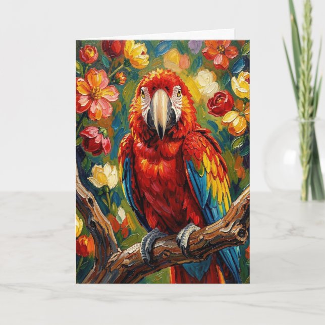 Cartão Lindo Papagaio Arara Impasto | Em Branco (Frente)