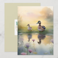 Lindo Pato em Aquarela Reflexo em Branco 