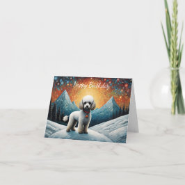 Cartão Lindo Poodle Montanha Nevada Feliz Aniversário