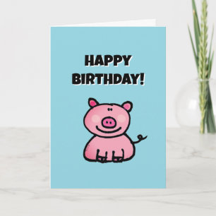 Cartão Lindo Porco Rosa de Desenho Animado Feliz Aniversá
