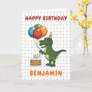 Cartão Lindo T-rex Dinossauro Verde Aniversário Feliz Col