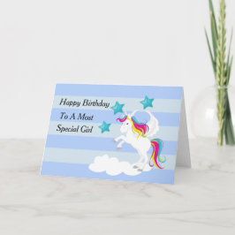 Cartão Lindo Unicórnio e Estrelas Azuis