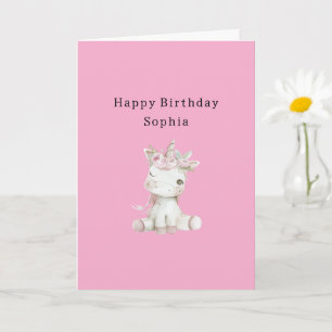 Cartão Lindo Unicórnio Rosa Floral Aniversário