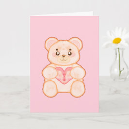 Cartão Lindo Urso de Dia dos Namorados Com Coração Vermel
