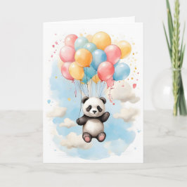 Cartão Lindo Urso Panda Aquarela Balões Grandes Branco