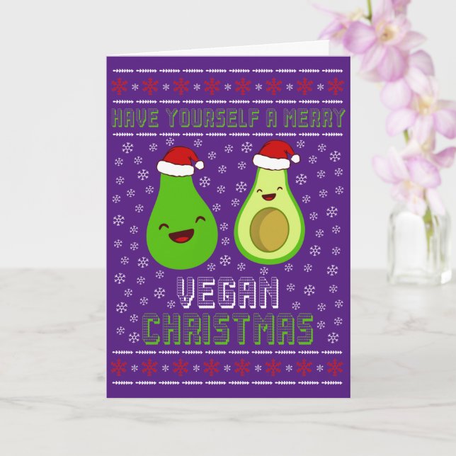 Cartão Lindos Abacates Feliz Natal Vegano  (Orquídea)