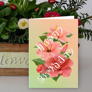 Cartão Lindos Flores de Hibisco Rosa Vermelho Tropical An