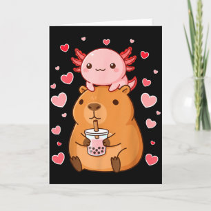Cartão Lindos Kawaii Axolotl Capybara Bubble Tea Meninos
