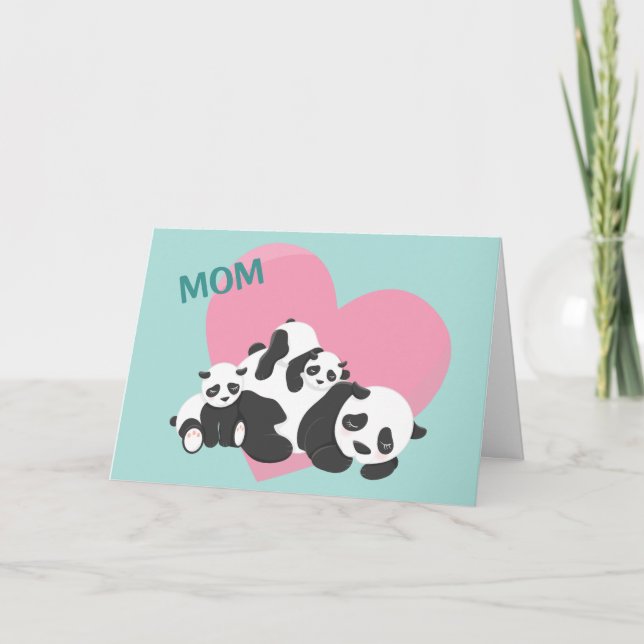 Cartão Lindos Ursos Pandas Bebês Dia das Mães (Frente)
