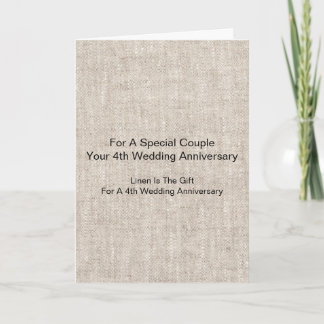 Cartão Linen Pattern Personalizou 4º Aniversário de Casam