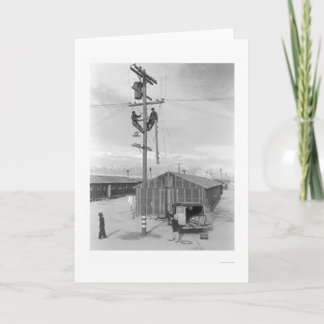 Cartão Linha grupo no trabalho em Manzanar 1943 (Frente)